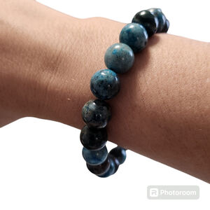 BLUE APATITE CRYSTAL BRACELET - ROUND BEADS - BEADED BRACELET, HANDMADE JEWELRY,